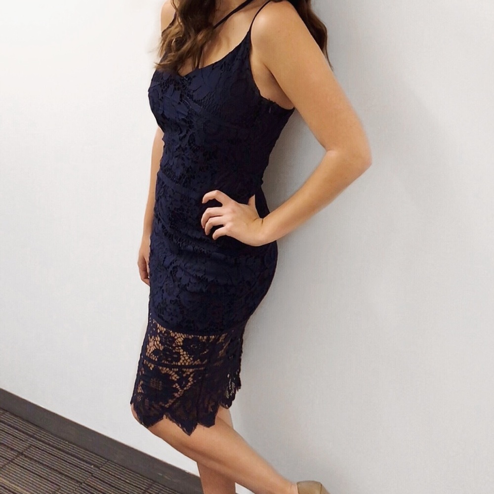 Missguided Midi Navy Lace Dress